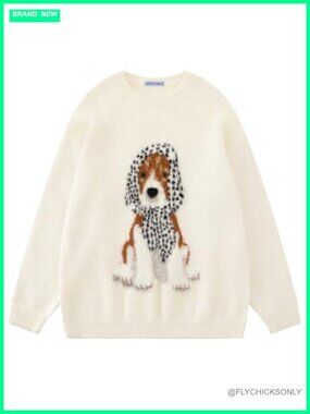 Cute Dog Graphic Oversized Crewneck Knit Pullover Sweater Y2K Streetwear